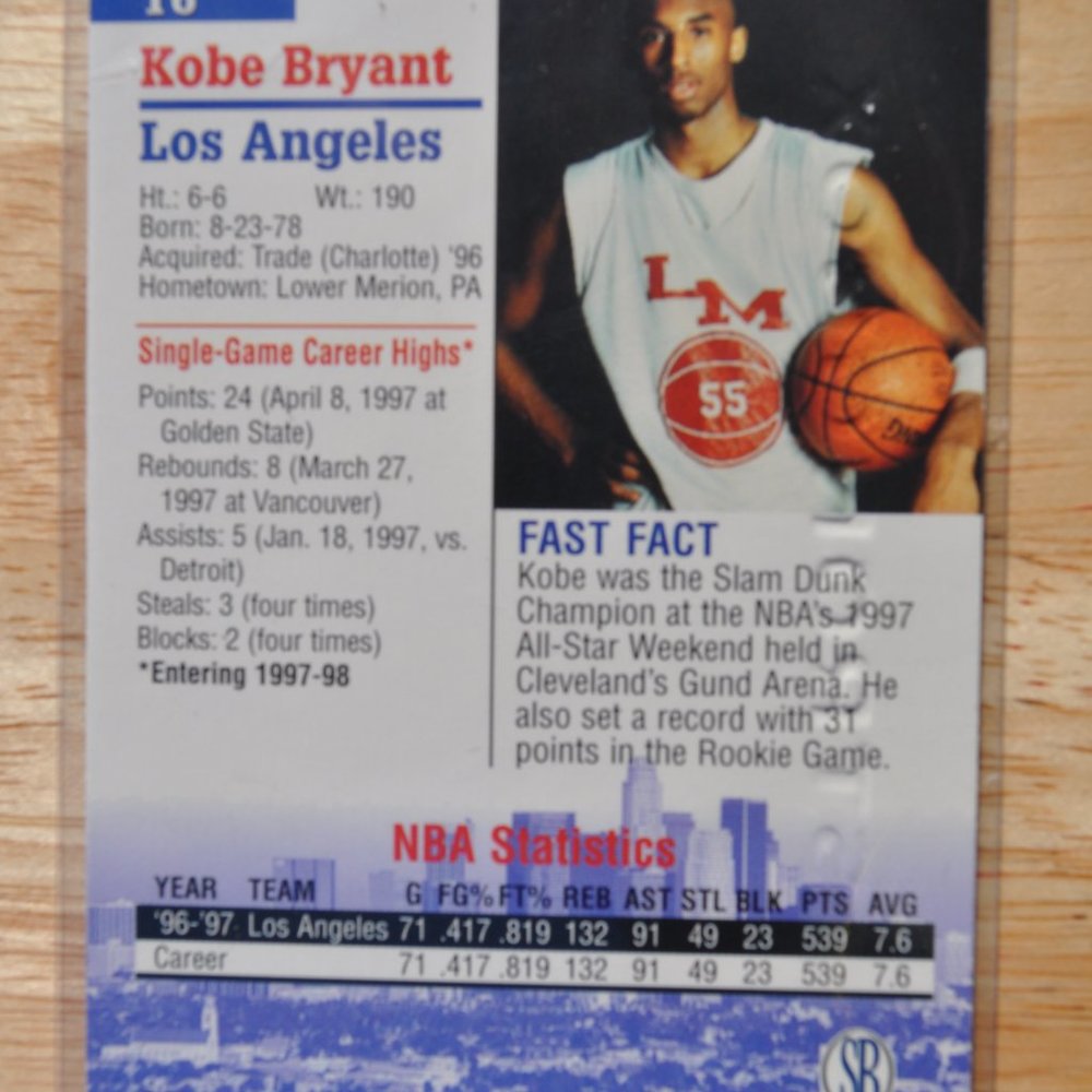 1997 SB Autographed Collection #16 Kobe Los Angeles Lakers Limited Edtion 1997 - Picture 7 of 7